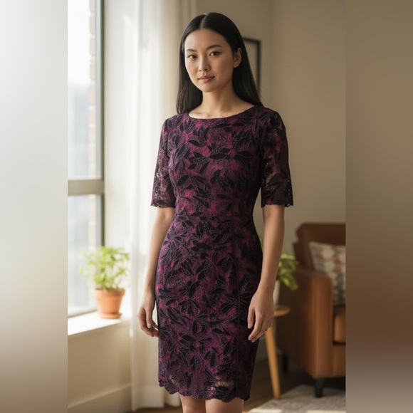 Maeve Dresses & Skirts - MAEVE BLACK/MAROON FLORAL PATTERN DRESS